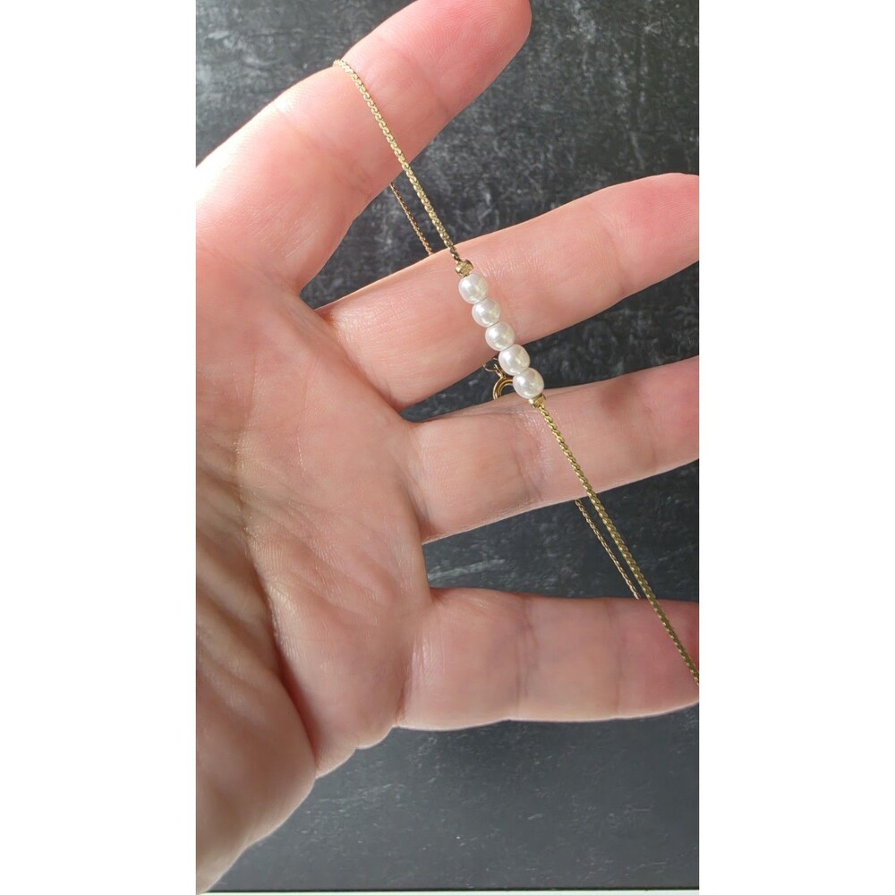 14K Gold Plated Faux Pearl Beaded Anklet Vintage